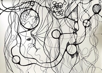 Neurographic style concept abstract traditional art illustration, circle, lines, markers and pencils