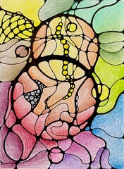Neurographic style concept abstract traditional art illustration, circle, lines, markers and pencils
