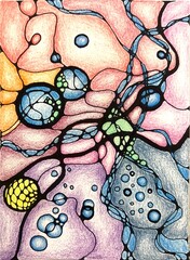 Neurographic style concept abstract traditional art illustration, circle, lines, markers and pencils