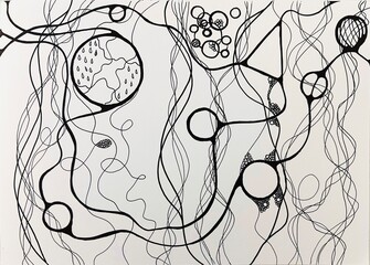 Neurographic style concept abstract traditional art illustration, circle, lines, markers and pencils