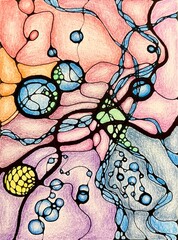 Neurographic style concept abstract traditional art illustration, circle, lines, markers and pencils