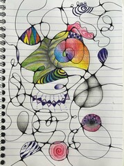 Neurographic style concept abstract traditional art illustration, circle, lines, markers and pencils