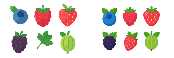 Colorful collection of fruit illustrations featuring berries and melons in a playful design for educational purposes