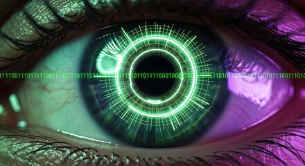Human eye with digital interface Futuristic technology concept Abstract background High resolution image
