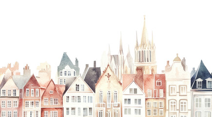 Fototapeta premium PNG European city buildings architecture illustration watercolor.