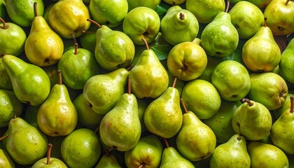 Fresh Pears A Vibrant Pile of Green and Yellow Fruit, Ready for a Delicious Treat