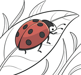 A vibrant red ladybug rests on a green leaf, its small, cute body a bright spot in nature