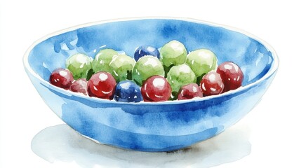 Colorful bowl of assorted fruits on a white background.