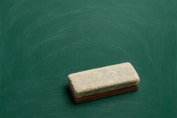 Chalk eraser on green chalkboard background