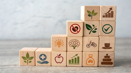 wooden cubes arranged like building bricks each