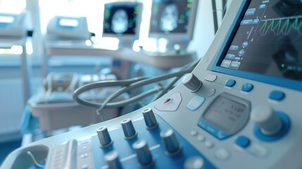 Fototapeta premium High-Resolution Hospital Ultrasound Equipment Images，ideal for training materials, clinic brochures, or showcasing non-invasive diagnostic tools.