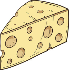 Isolated piece of yellow swiss cheese with holes vector illustration