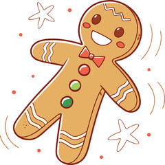 A sweet gingerbread man cookie with icing on a festive red background perfect for a Christmas dessert or holiday celebration