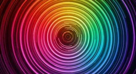 A vibrant and mesmerizing abstract background featuring concentric circles of rainbow colors radiating from a central point