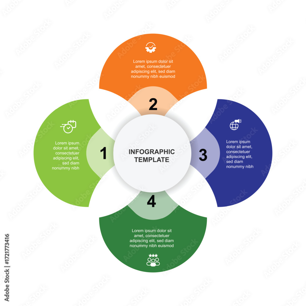 Aufkleber circular infographic element with 4 step process and icons suitable for business information, diagra