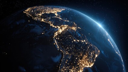 Earth at night, showing city lights