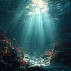 Underwater scene with sunlight rays
