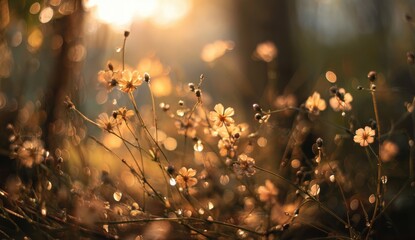 Delicate wildflowers bathed in golden sunlight