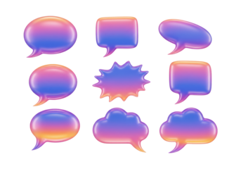 Set of speech bubble isolated on transparent background, 3d rendering illustration