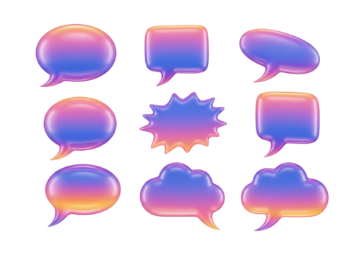 Set of speech bubble isolated on transparent background, 3d rendering illustration