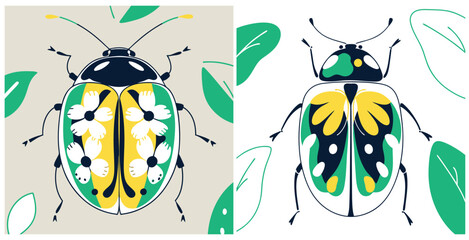 Fantastical beetle designed with vivid flower petals and intricate botanical patterns vector art design