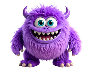 Naklejka premium A cheerful purple monster with fluffy fur and big eyes, showcasing a friendly and playful demeanor.