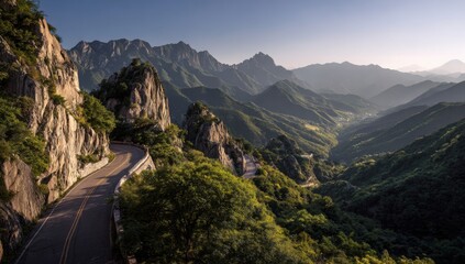 Mountain road winding through a valley
