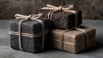 Stacked gift boxes, rustic style