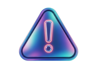 Holographic attention sign isolated on transparent background, warning and caution concept