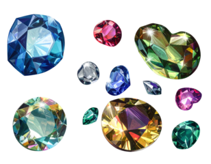 Loose Sparkling Gemstones in Scattered Formation, Top-Down View, isolated PNG