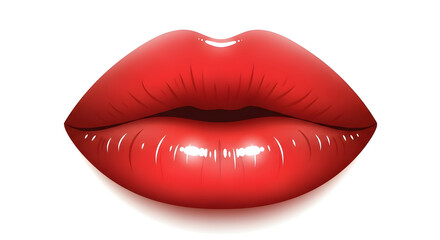 Obraz premium Illustration of Lips with Red Gloss on White Background