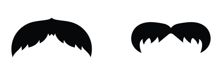  Bushy dark silhouette mustache icon.  Masculinity human body part icon sets. Modern simple shaving vector icons set.  