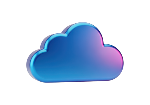 Blue cloud isolated on transparent background represents weather or data storage