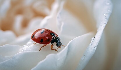 Ladybug on a delicate white rose (3)