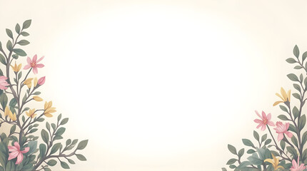 Fototapeta premium Elegant Floral Border with Pink and Yellow Flowers on Soft Light Background