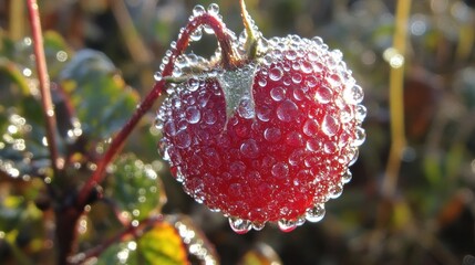 Dew-Kissed Berry: A Macro Photography of Nature's Beauty