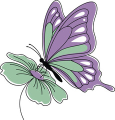 Colorful Vector Illustration of a Purple and Green Butterfly with Decorative Wings
