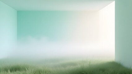 Fog fills an empty room with tall grass