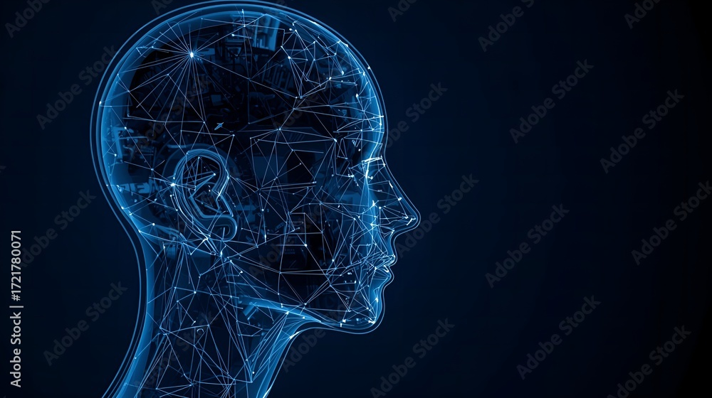 Aufkleber futuristic head outline with digital network, creating a modern ai and technology concept