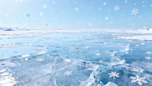 Glacier and Falling Snowflakes