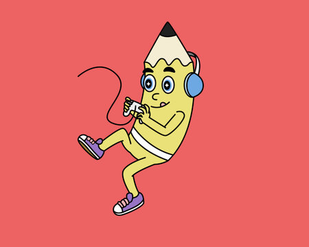 Cute anthropomorphic pencil characters in various costumes and professions