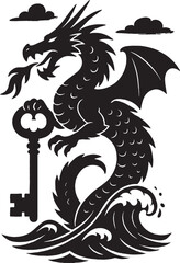 Dragon emerging from ocean waves – sea serpent concept vector with white background 