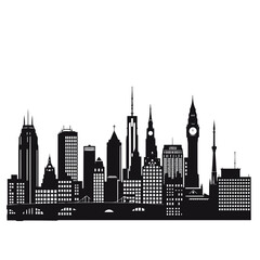 Naklejka premium Urban silhouette of downtown city skyline with a skyscraper tower