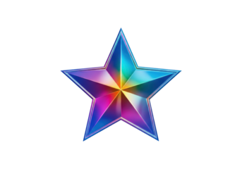 Iridescent star isolated on transparent background, a vibrant and eyecatching design