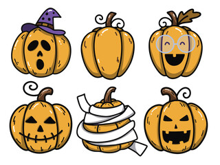 Cute And Spooky Pumpkin Faces Collection.