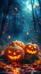 Fototapeta premium halloween, pumpkin, jack-o-lantern, night, spooky, lantern, porch,