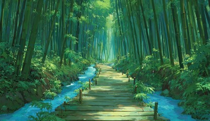 Lush bamboo forest path