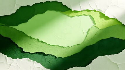 Layered green ombre shapes on white textured background