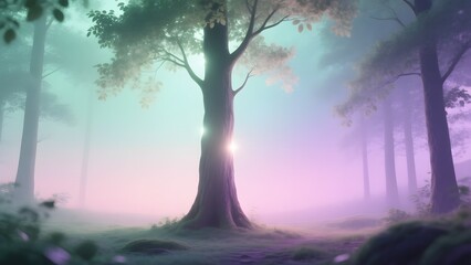 Magical forest with glowing trees