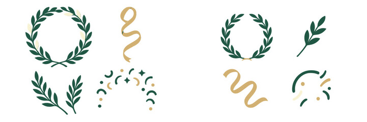 Celebratory decorative elements featuring leaves and ribbons for festive occasions and celebrations